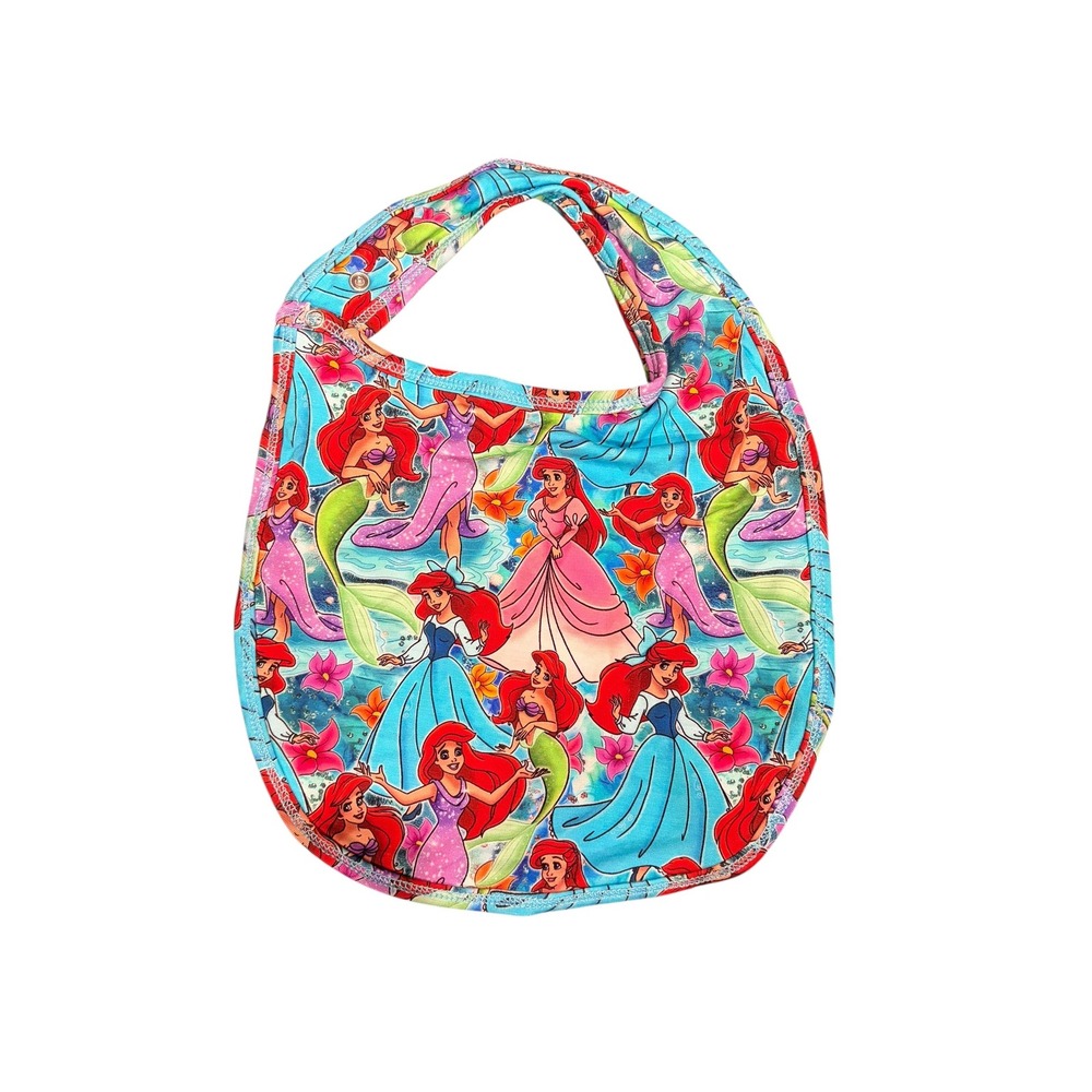 Disney The Little Mermaid Ariel Princess Bamboo Baby Bib Snap Closure Turquoise - Picture 1 of 3
